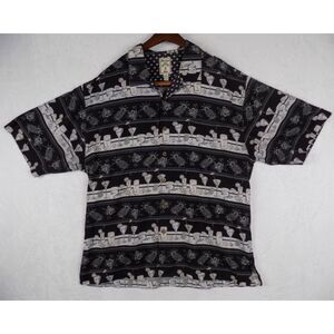 Vintage Montego Mon Cocktail Print 100% Silk Button Up Shirt Size XL